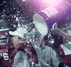 football coach celebration with gatorade shower