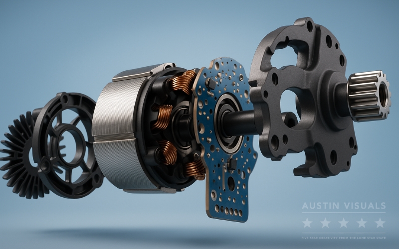 Why Technical Industries Need More 3D Animation Than Ever 2 realistic d exploded view of electric motor with copper coils and metallic gears