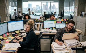 Austin office workers overwhelmed by manual paperwork processes before implementing AI automation services