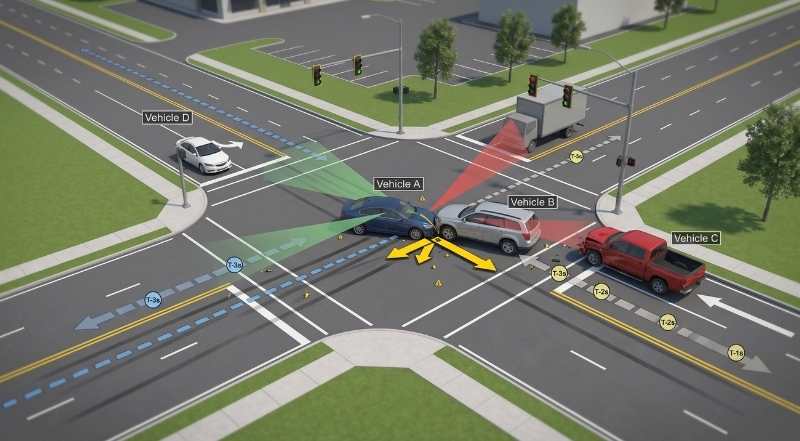 forensic vehicle crash reconstruction with impact and trajectory analysis