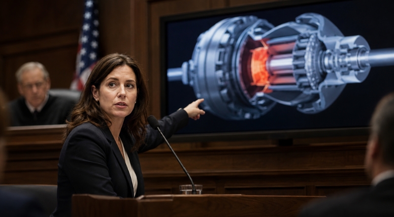 courtroom technical animation industrial machinery cutaway legal expert testimony