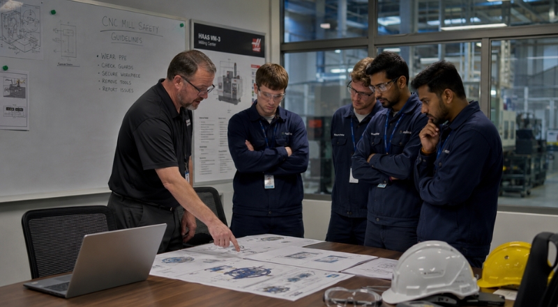 How 3D Animation Improves Manufacturing Training Effectiveness 2 engineering team reviewing industrial design plans manufacturing project