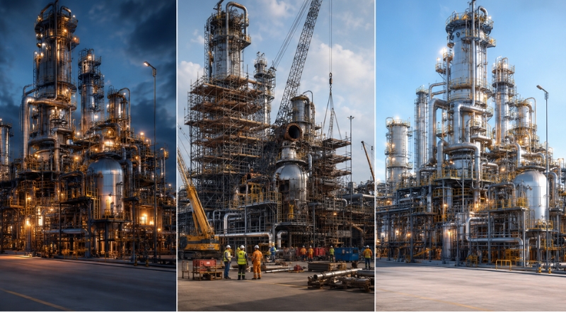 Technical Animation for Refinery Turnaround and Maintenance 2 oil refinery construction progress industrial project development before and after