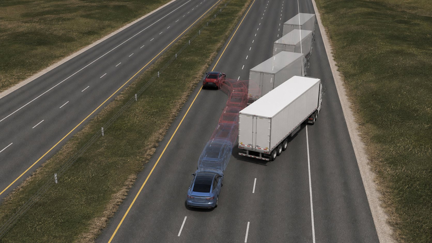 Scientifically plausible 3D truck crash reconstruction sequence on a divided highway