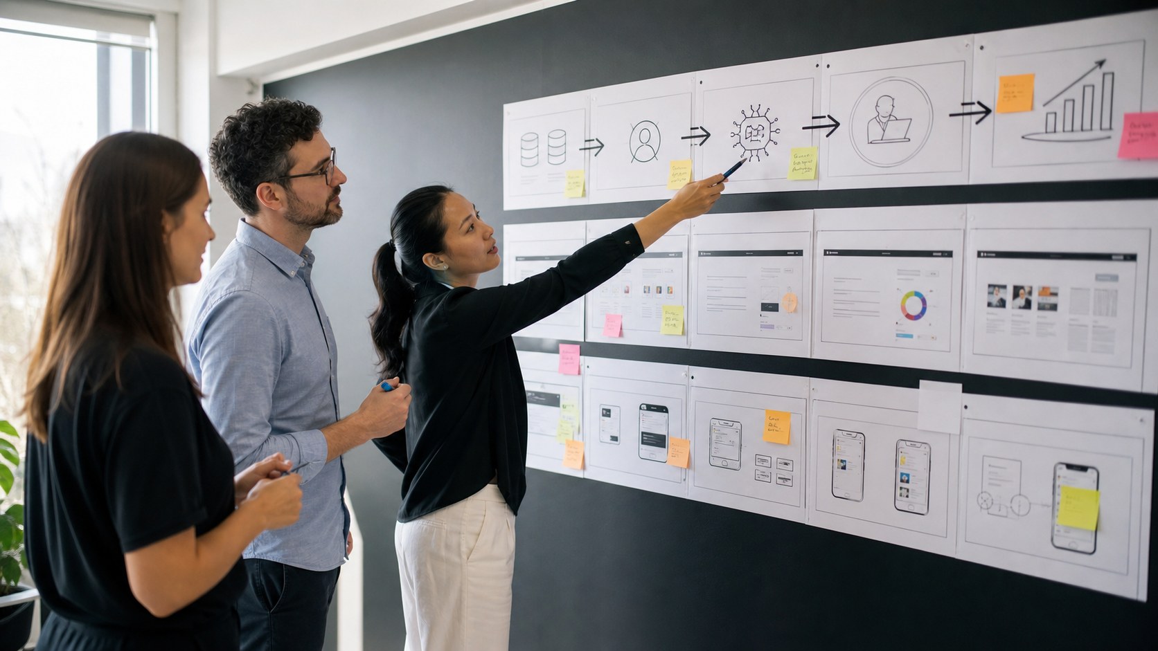 Enterprise team mapping the buyer workflow for an AI product explainer video