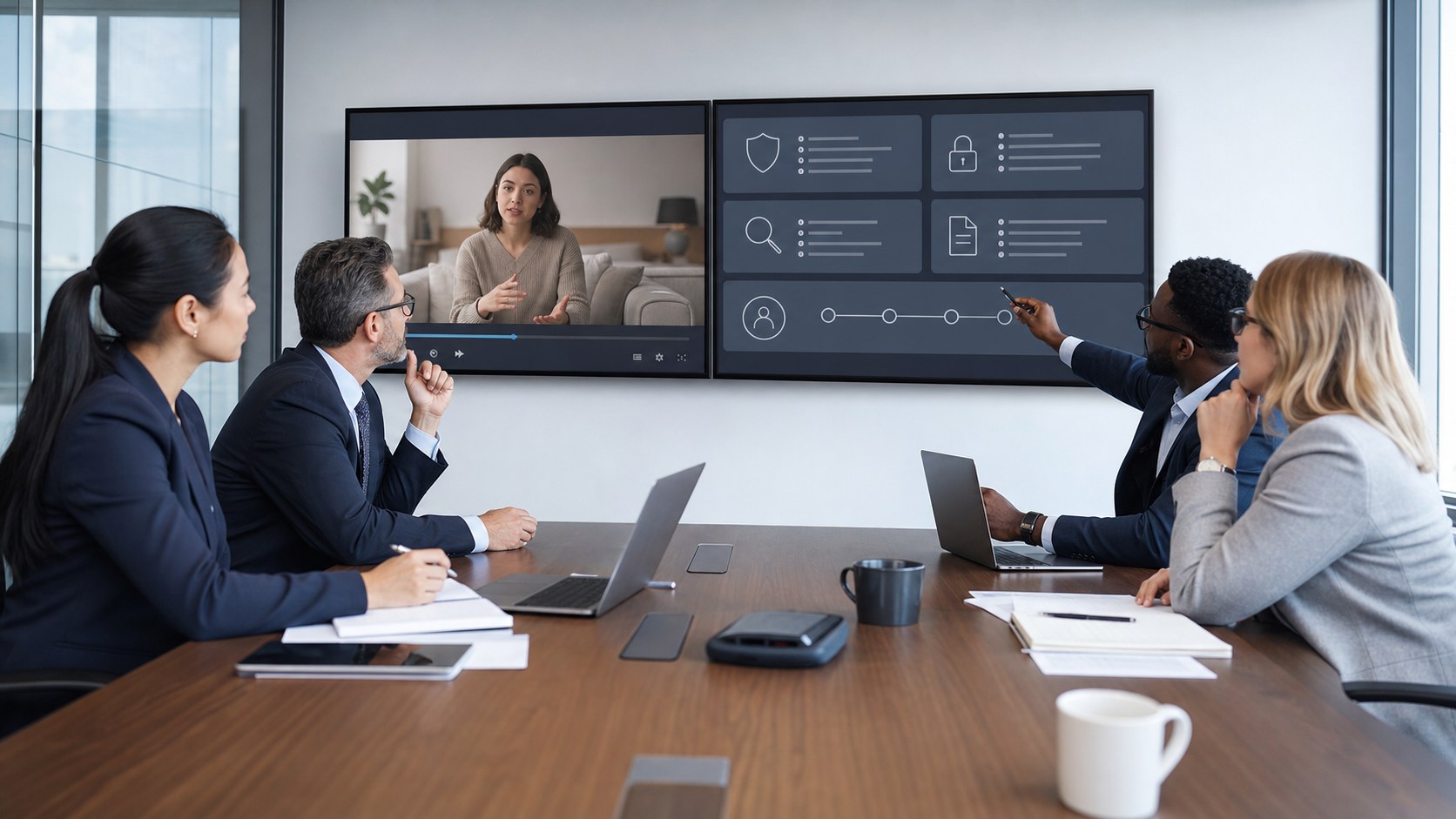 Product legal and security teams reviewing AI explainer video claims and data privacy