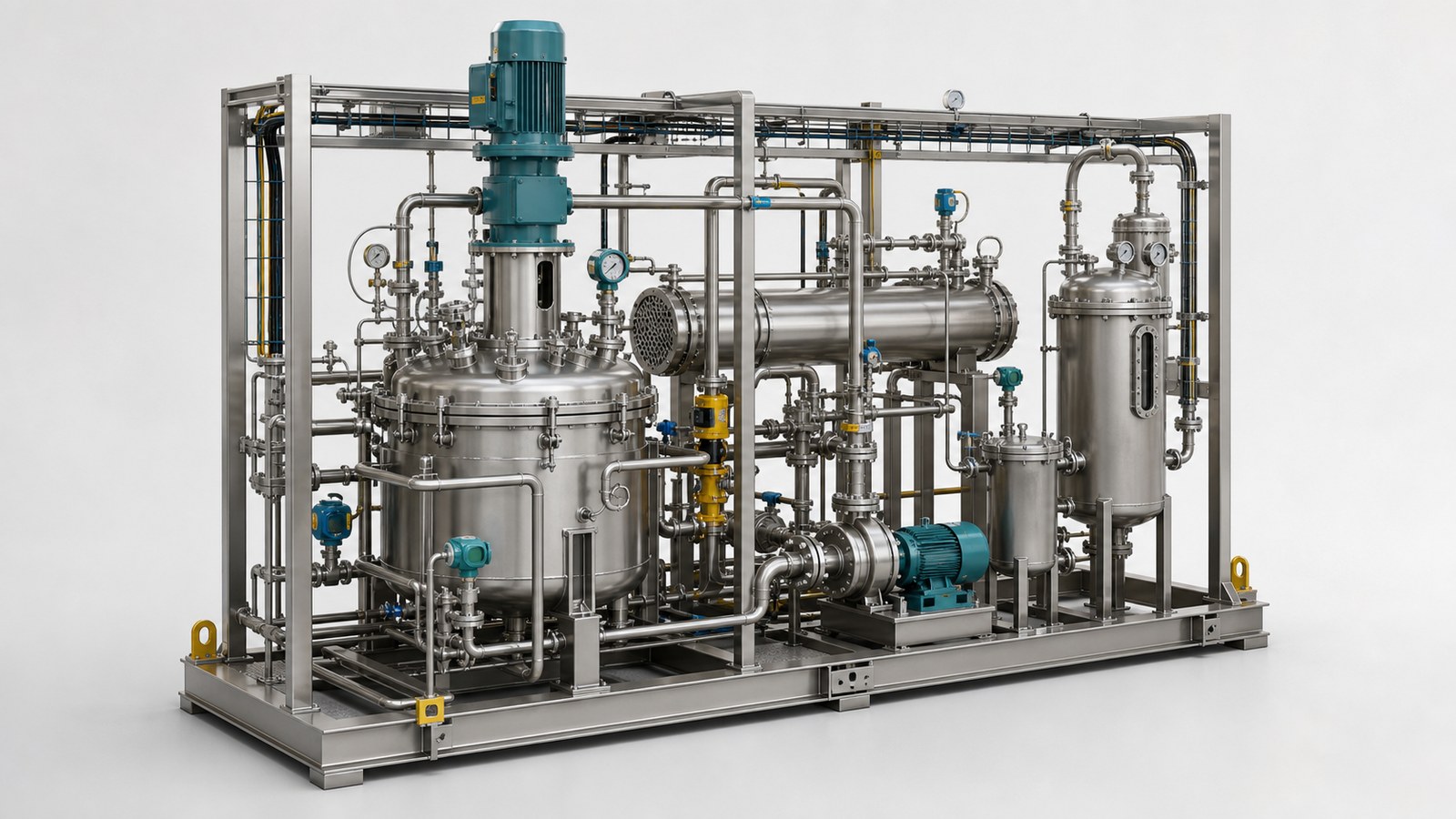 Realistic 3D chemical manufacturing process skid animation