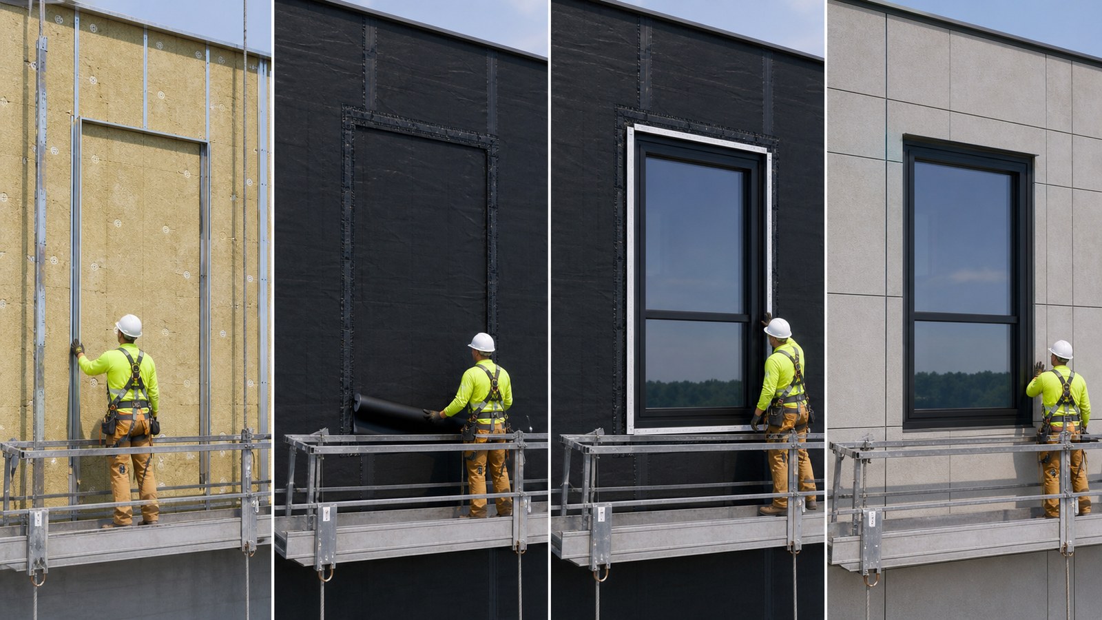 Legal Animation in Construction Defect Litigation 4 Construction litigation graphics showing facade installation stages
