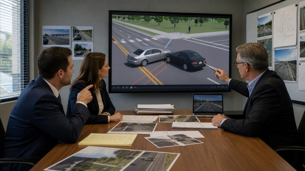 Attorneys and an expert reviewing whether a courtroom animation is admissible