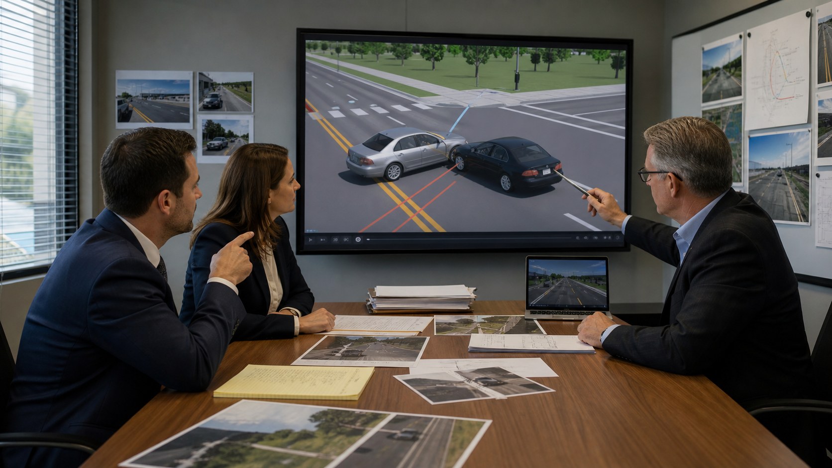 Attorneys and an expert reviewing whether a courtroom animation is admissible