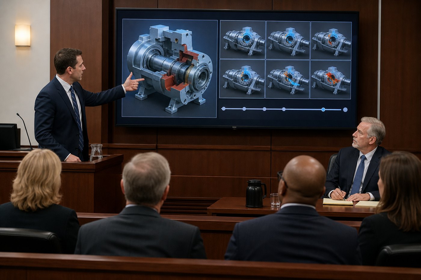 Courtroom forensic engineering animation presented as a technical exhibit