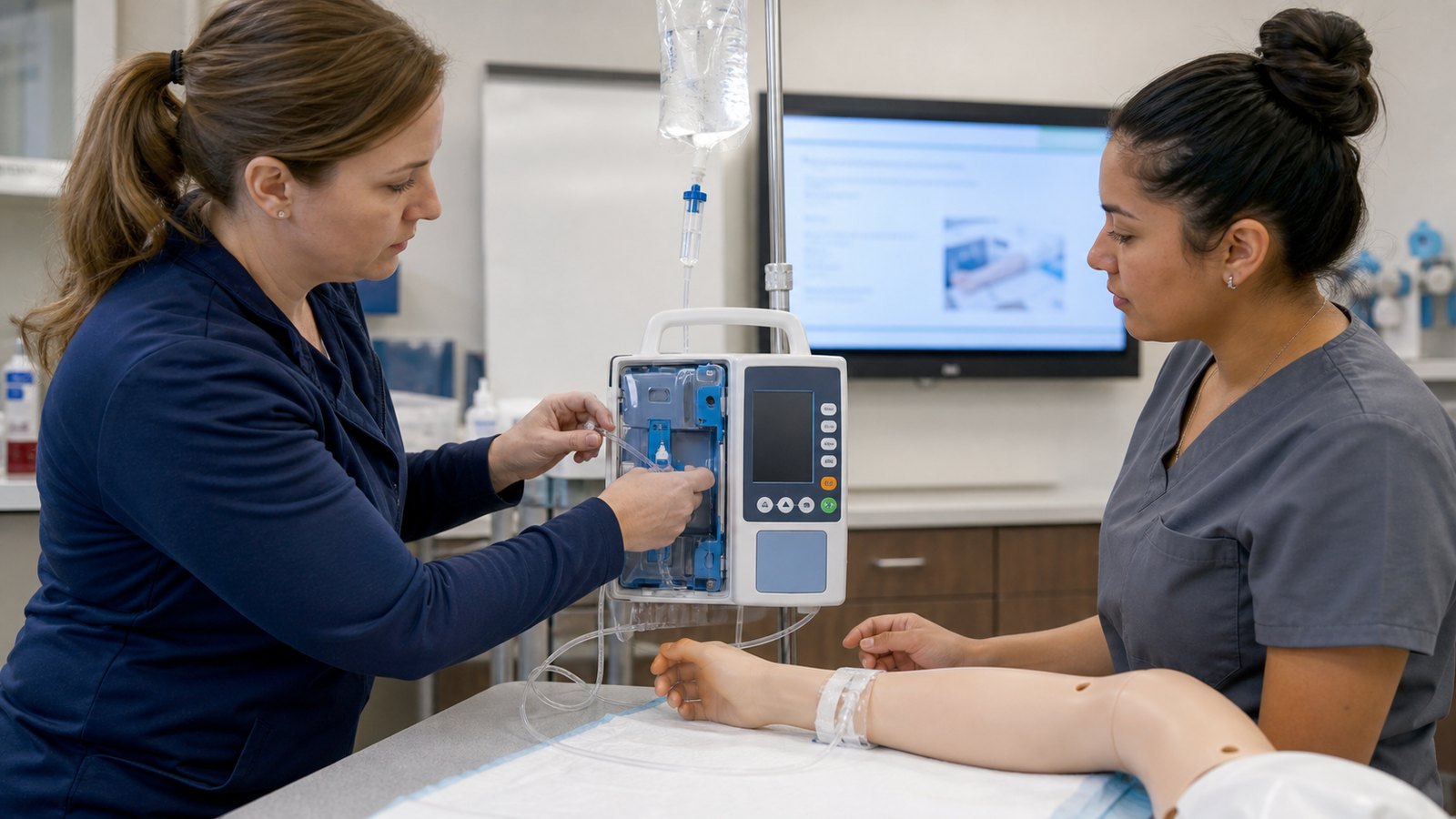 Medical device training animation for infusion pump setup