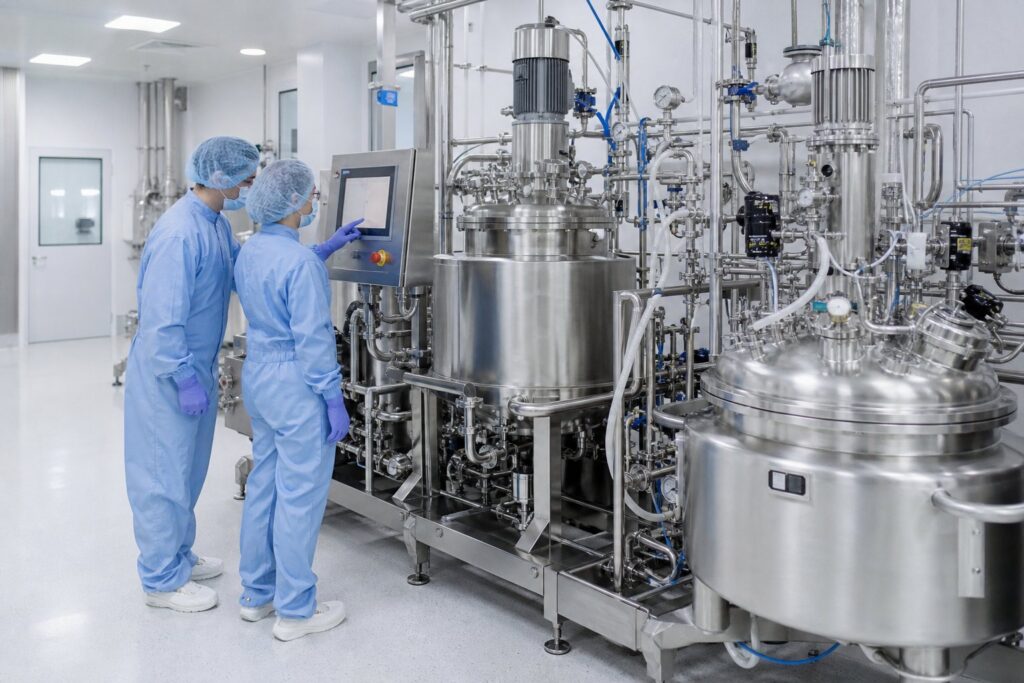 Medical animation for pharmaceutical manufacturing represented by a clean bioprocess production suite