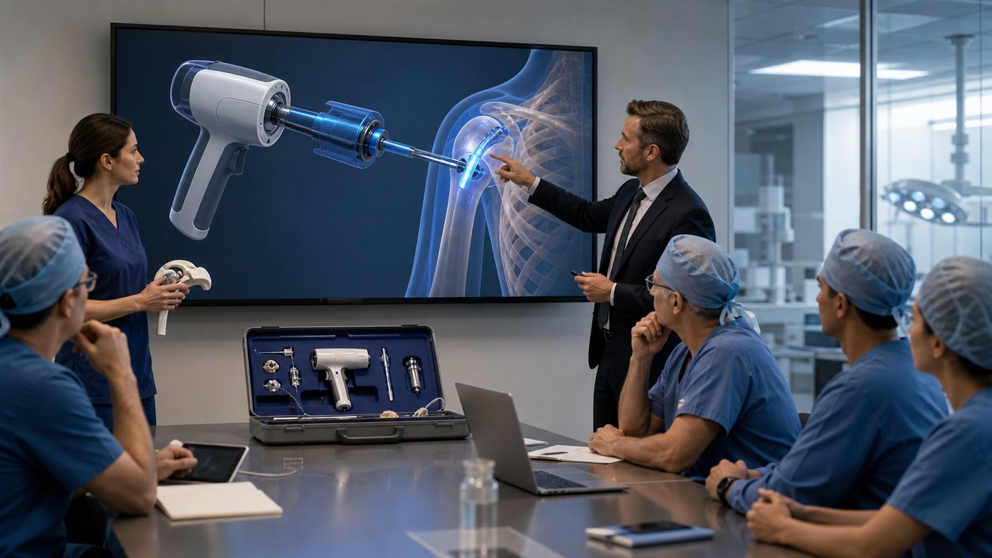 Medical device clinical training animation presented to surgeons and healthcare educators