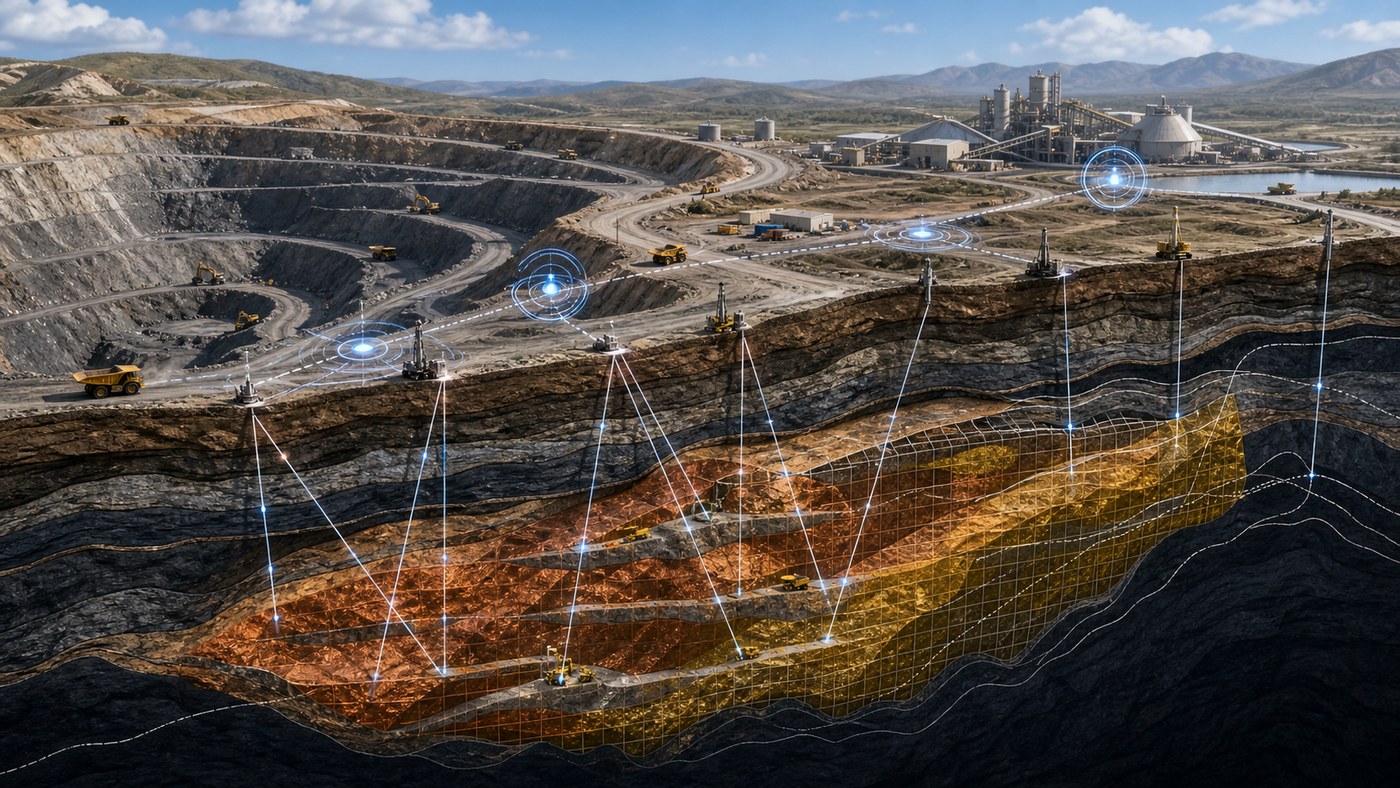 Mineral Resources Visualization Using 3D Animation 2 3D terrain cutaway showing underground mineral deposit, drill paths, haul roads, and processing plant