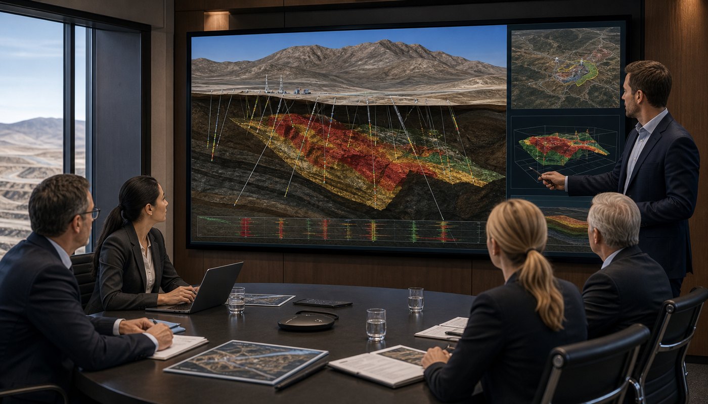 Mining investor presentation animation with terrain and resource model visualization