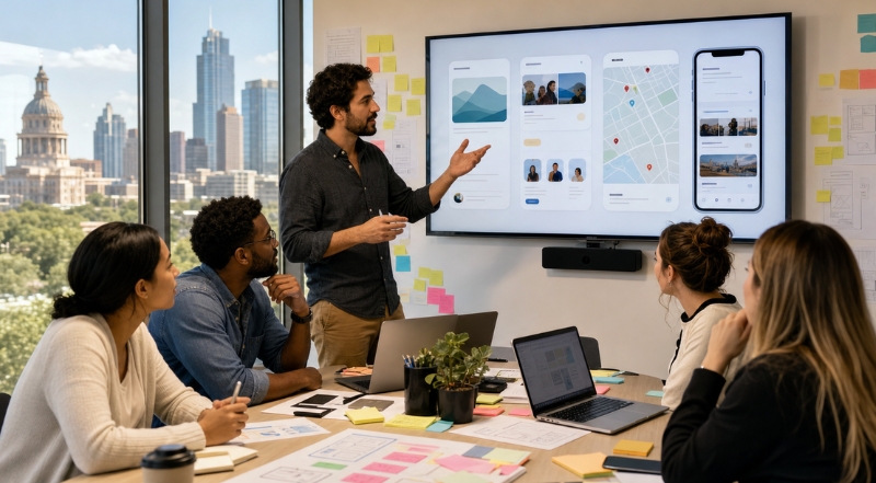 mobile app ux design presentation interface wireframes and product strategy meeting
