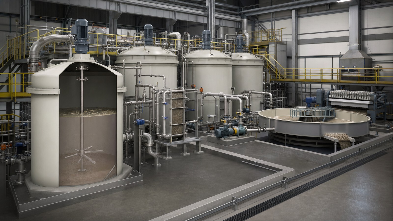 Hydrometallurgical process animation showing leaching and solid-liquid separation