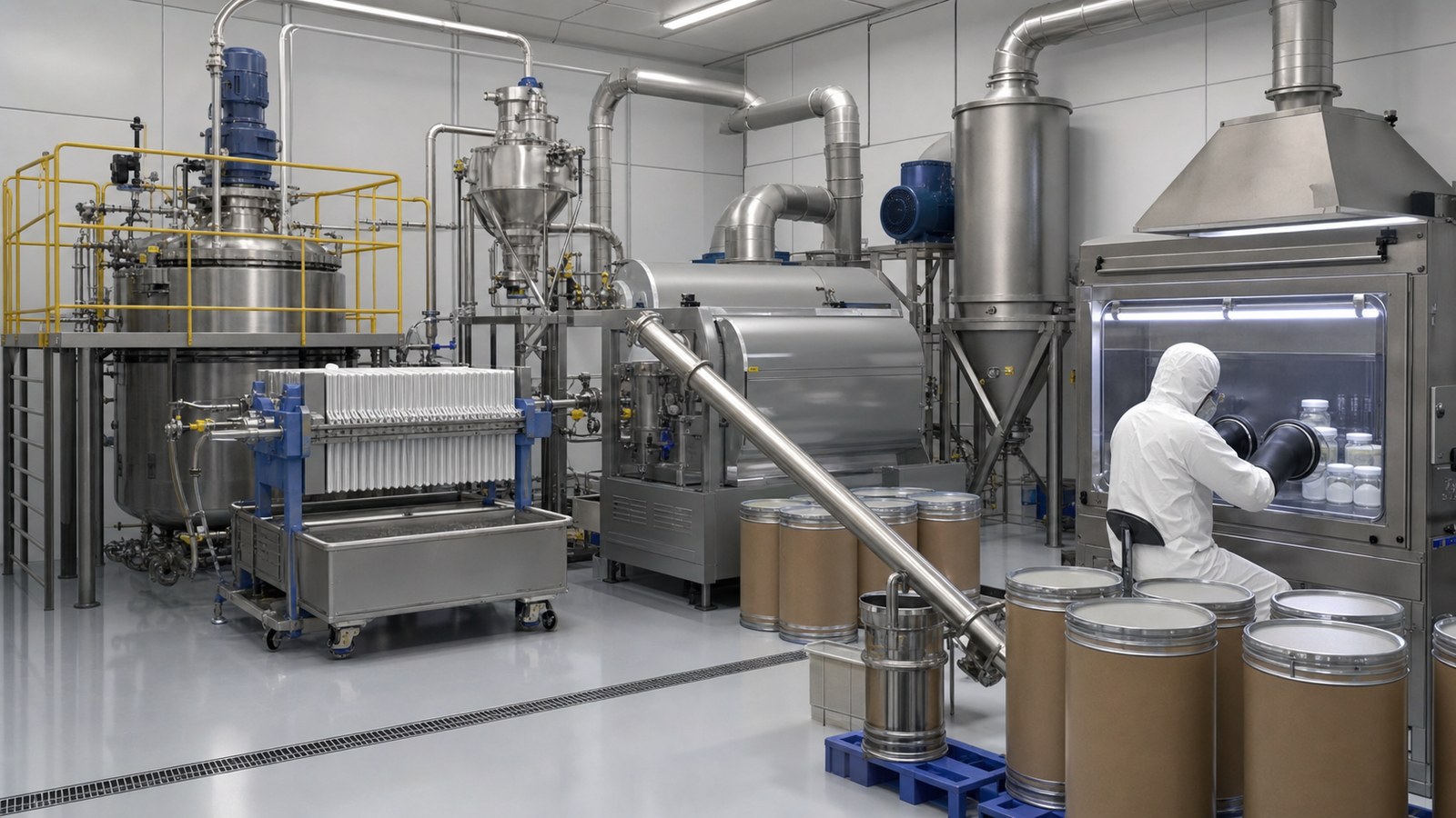 Rare earth processing animation showing precipitation filtration and calcination