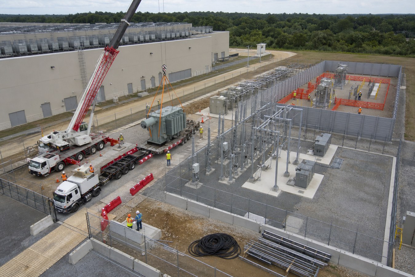 Data center construction logistics and energization boundary review in a 4D model