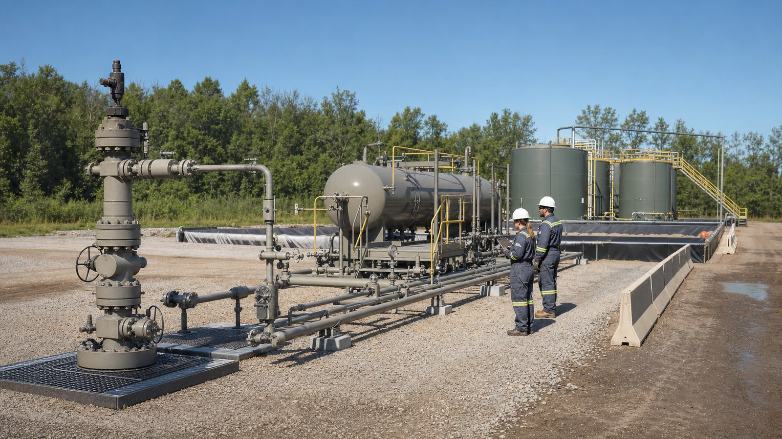 Hydraulic fracturing flowback and produced water management with separators closed tanks monitoring and transfer lines