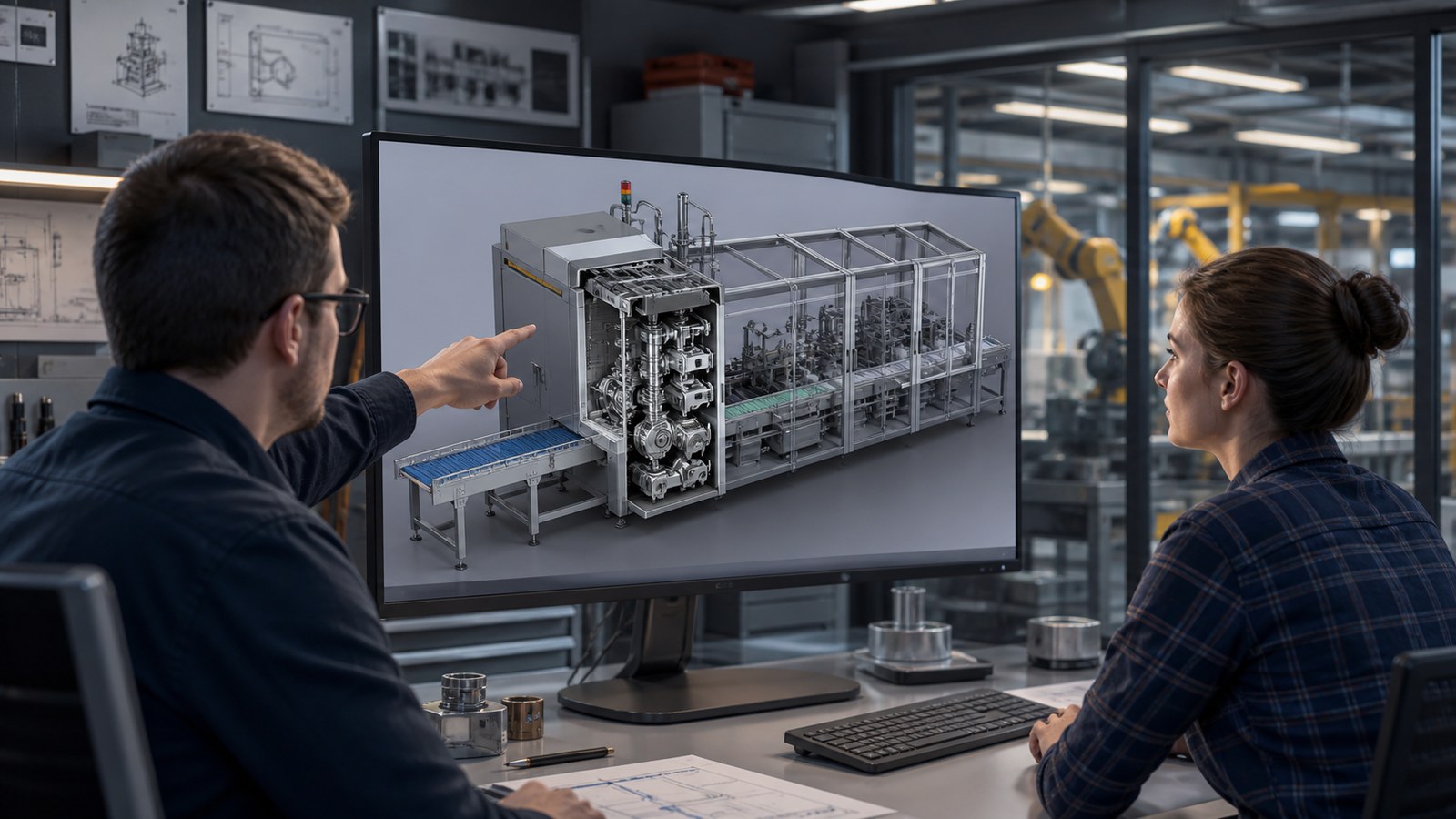 Rockford engineer and 3D artist reviewing an accurate automated machine assembly animation