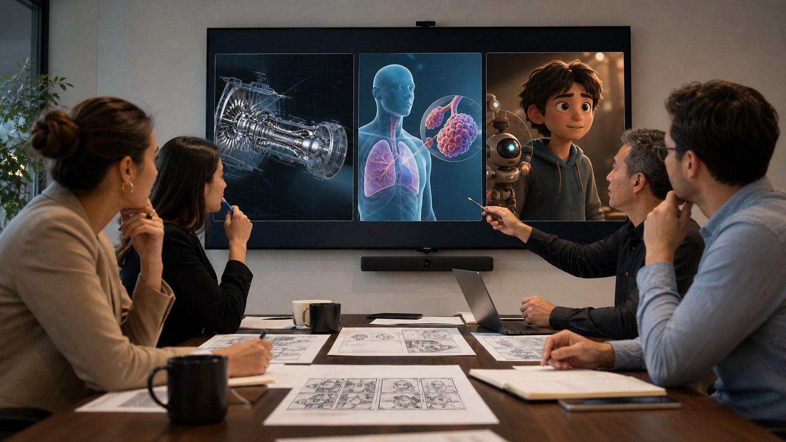 Torrance team comparing technical aerospace healthcare and character animation production partners