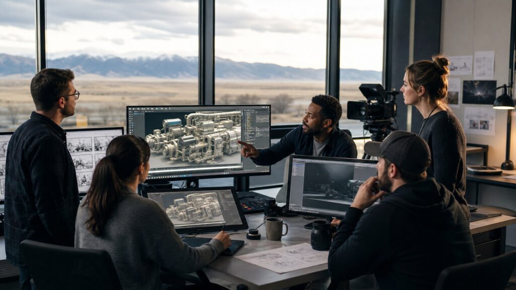 Animation studios in Cheyenne Wyoming reviewing technical 3D animation and branded video production
