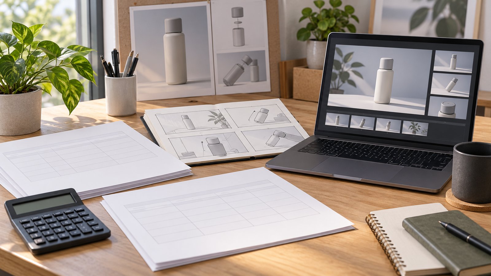 Animation Price: What a Custom Video Quote Includes 1 Fictional animation estimating desk with a storyboard and blank proposal pages
