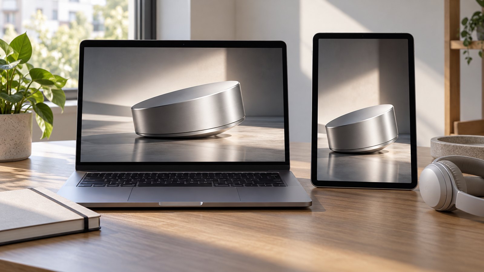 Corporate Showreel Videos: Select and Structure Your Work 3 Laptop and portrait tablet used to review a product showreel in different screen formats