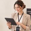 Event manager reviewing event logistics ahead of a corporate conference