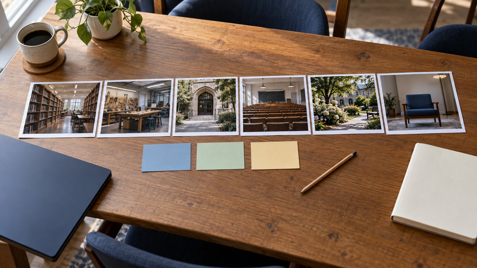 Institutional Video Production: A Stakeholder Guide 2 Printed campus photographs arranged as a storyboard for an institutional video