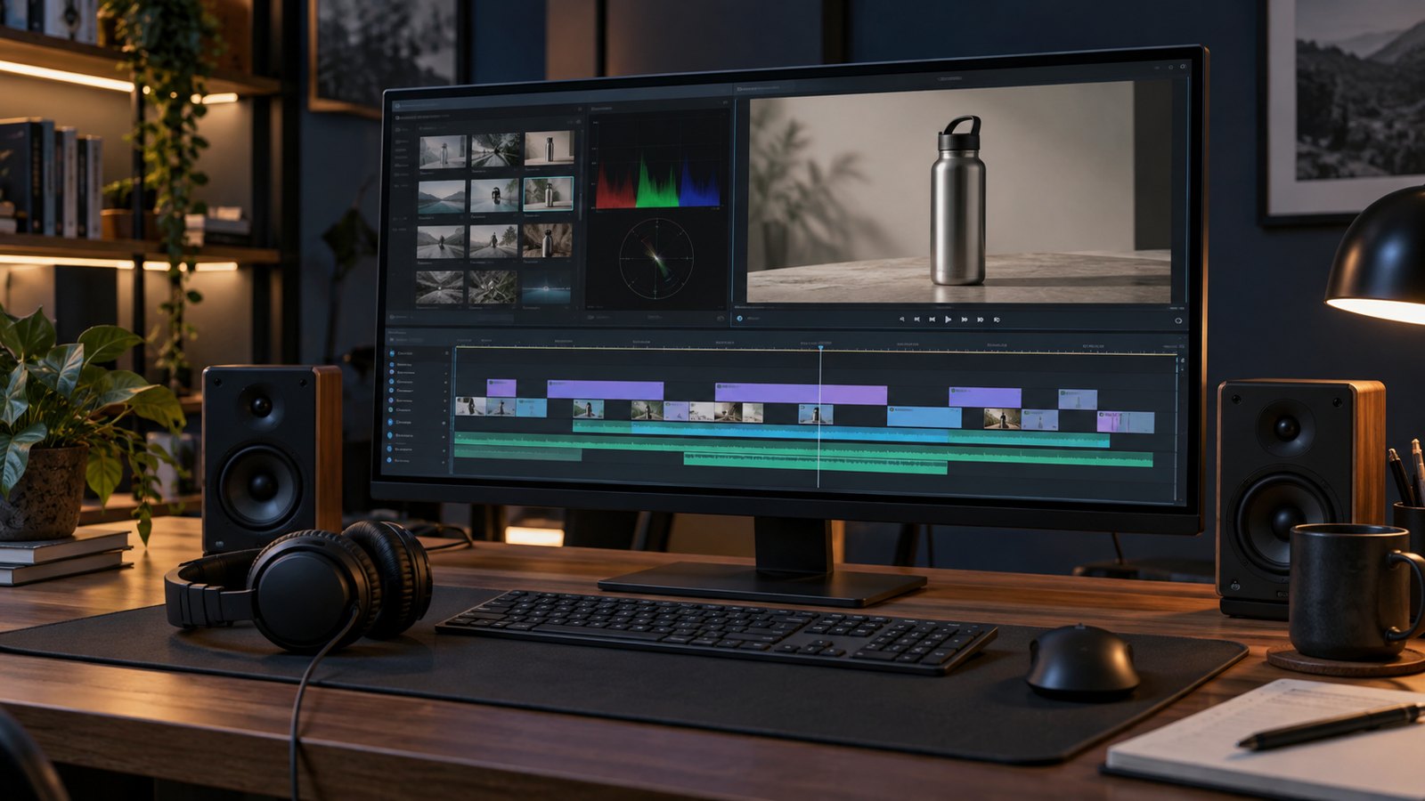 Editing workstation prepared to review product footage and shot timing