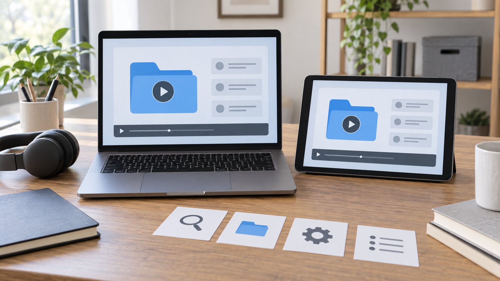 Laptop and tablet used to review the readability of a fictional product tutorial