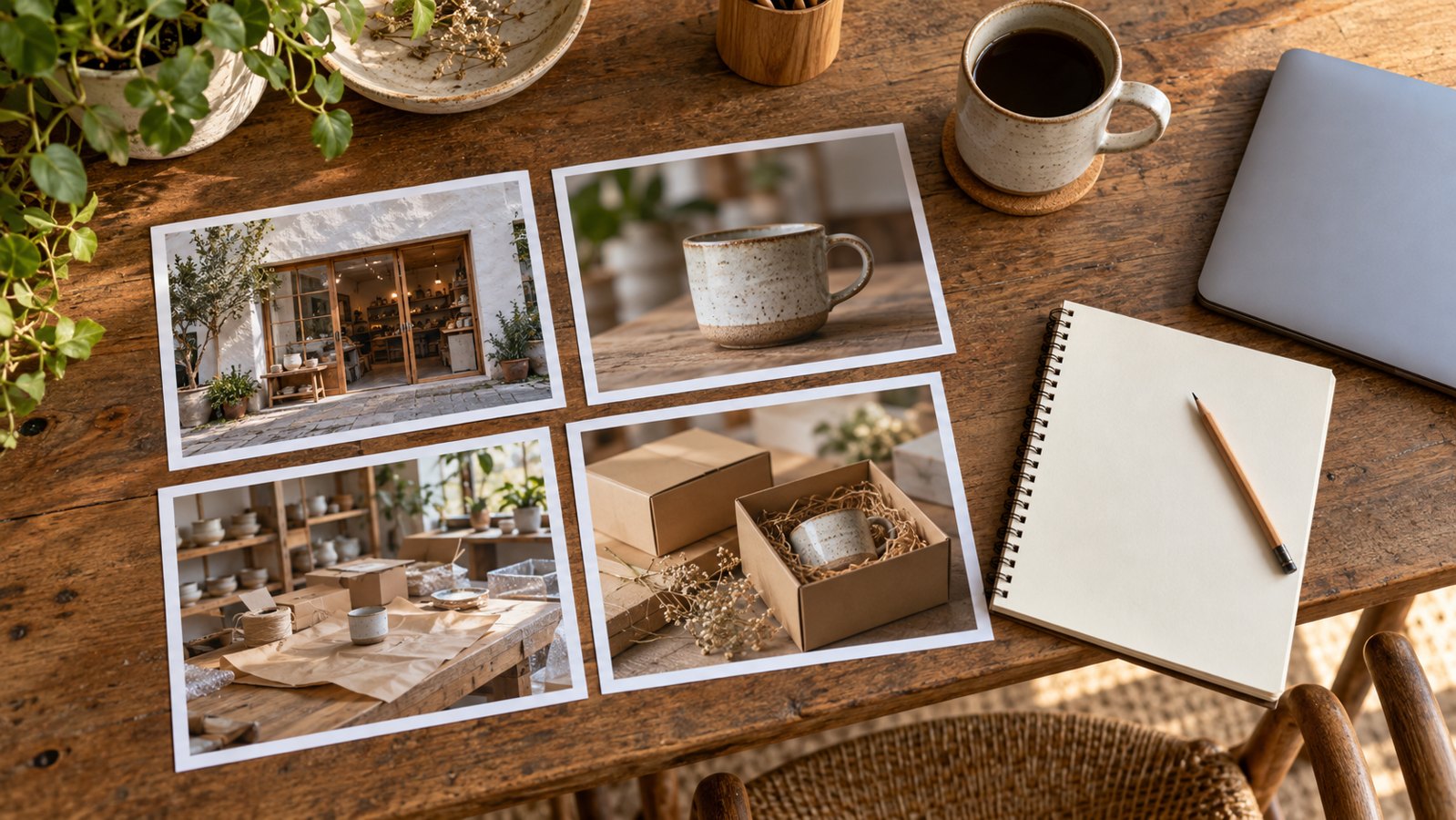 Pottery shop storyboard photographs prepared for a small business video brief