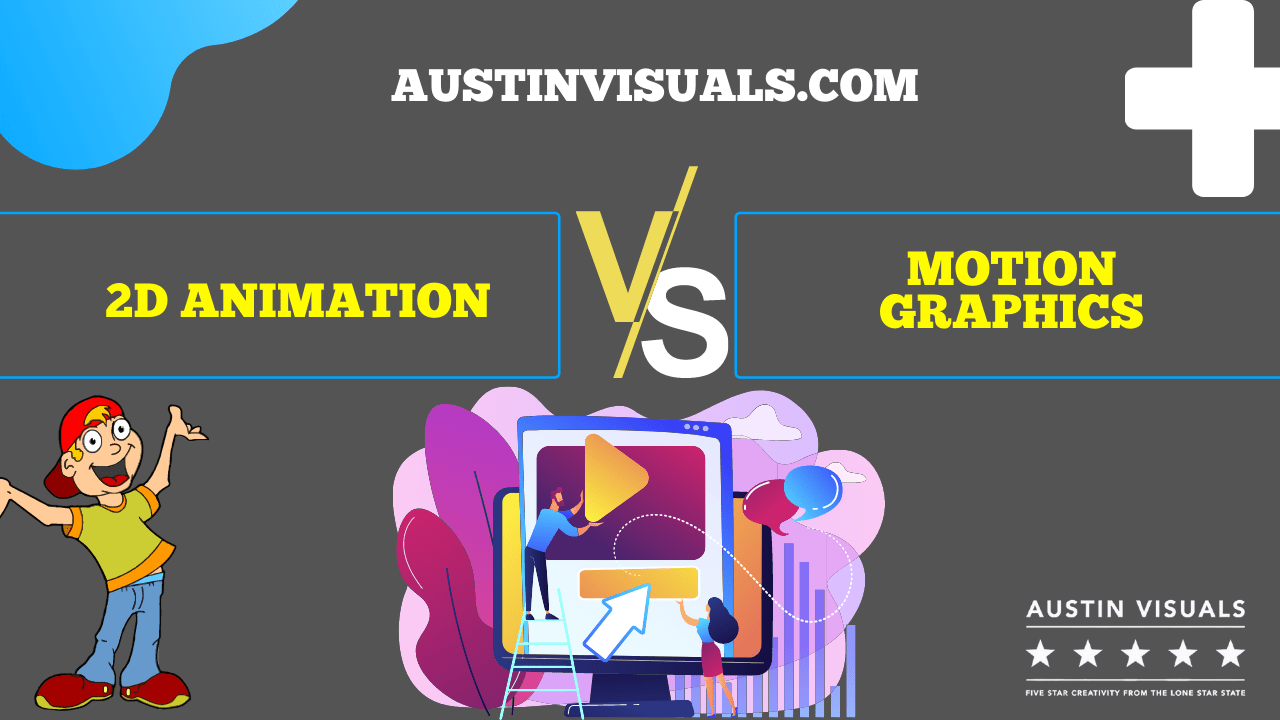 2D Animation and Motion Graphics visualizing their differences from one another in a 2d graphic picture