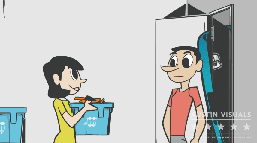 female handing over a basket to the male 2d explainer video