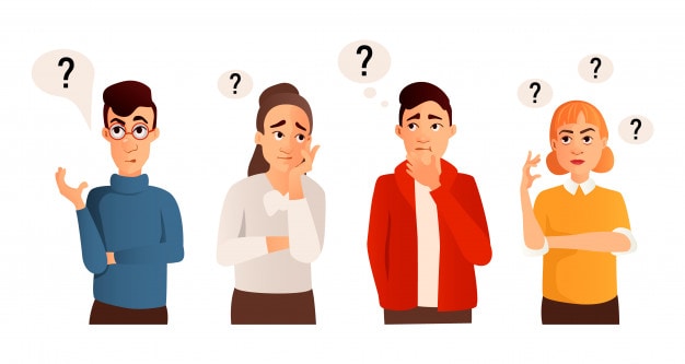 People with question marks. man and woman with question, thinking guy Premium Vector
