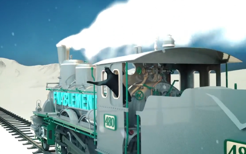 3D corporate animation showing a steam powered train labeled Enablement created by Austin Visuals for Boston Consulting Group