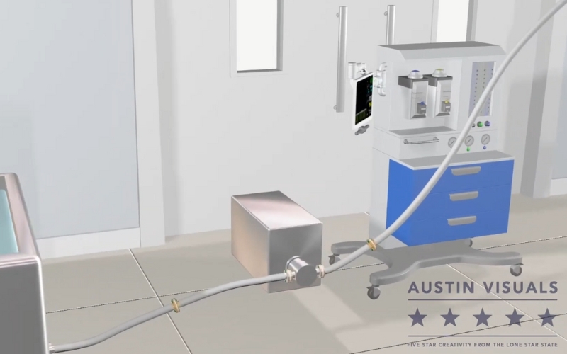 3D rendering of biopharmaceutical fluid transfer system showcasing Cleanline Single Use Connector and equipment created by Austin Visuals