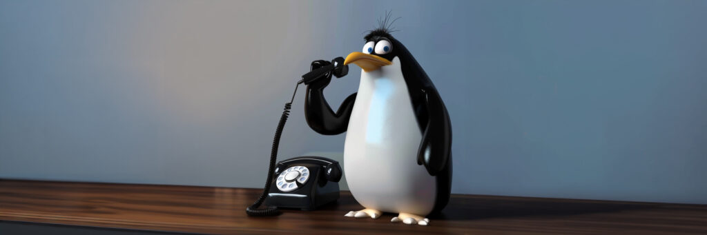 d animation penguin calling on the phone