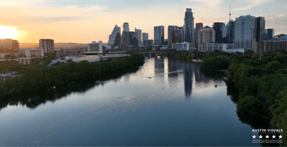 Austin Texas Rainey Street and Lady Bird Lake by Drone