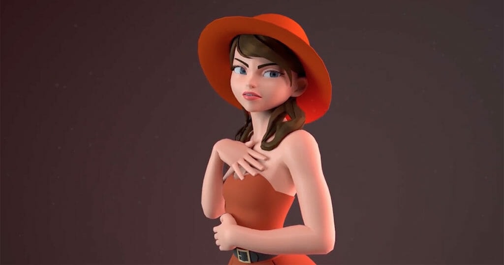 3D computer graphics - 3D modeling Female Character in red hat and red dress Thumbnail