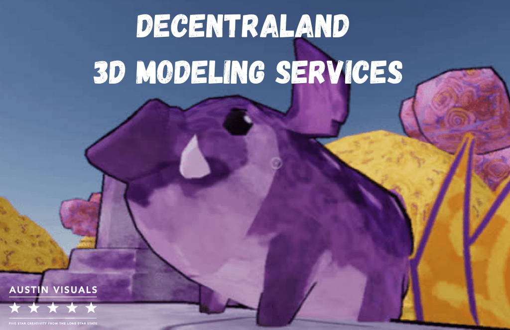 Decentraland 3D Modeling Services showing a purple pig with medium size lower fangs roaming the mountains