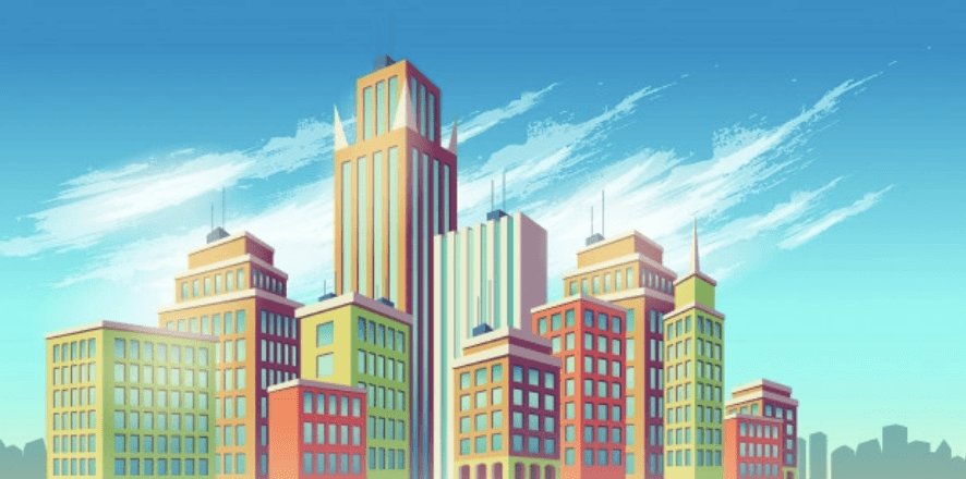 commercial animation pricing showing 2d animation of buildings - water wind and fire