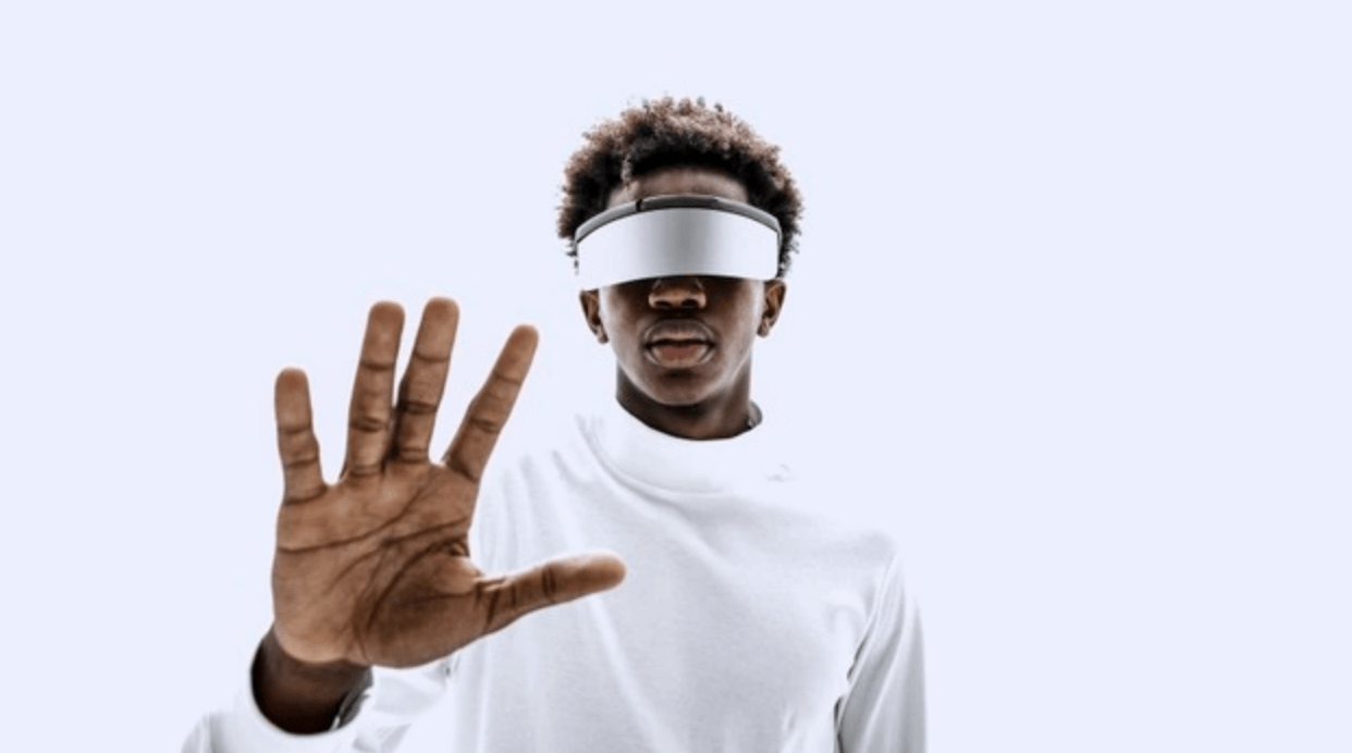 vr program for oculus quest african american patient wearing white suit and navigating to the virtual world