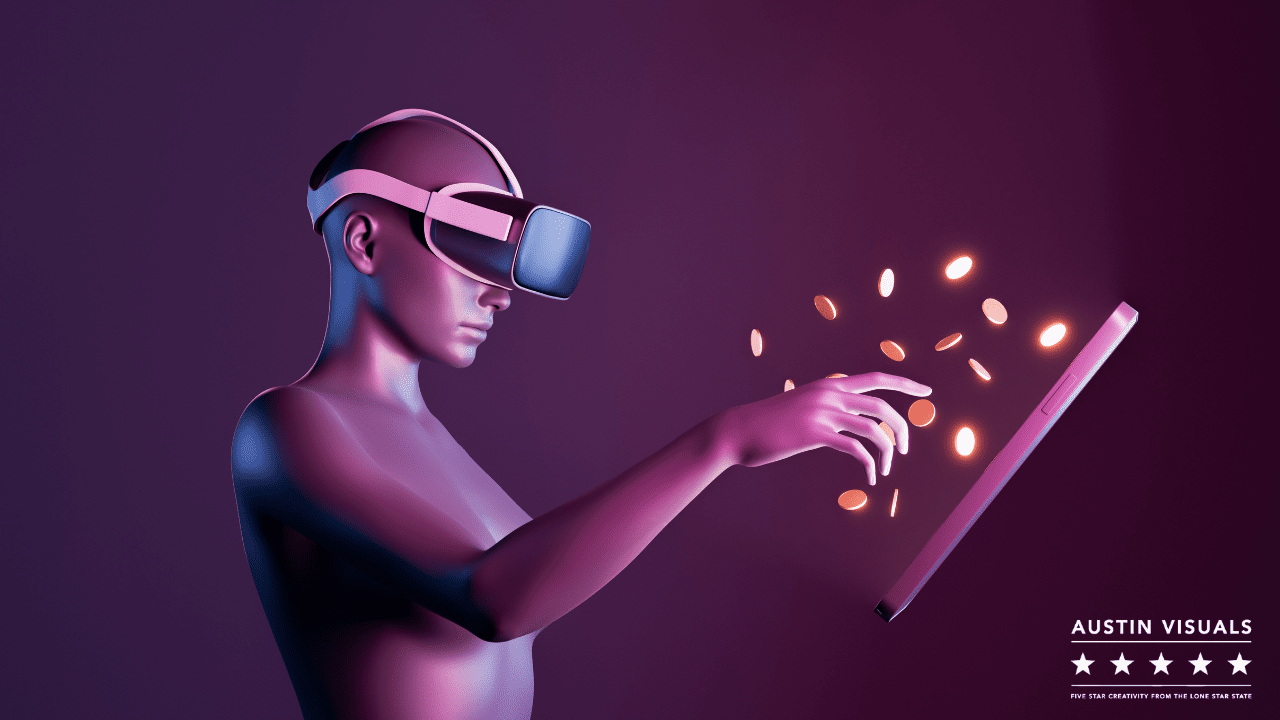 3D animation of a lady wearing a vr earning coins in the Metaverse
