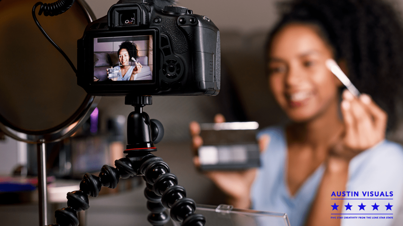 Product Explainer Videos where a girl is demonstrating a make up product kit recorded on her video camera recorder