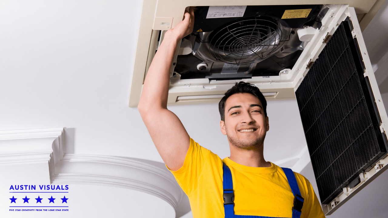 a technician fixing on an airconditioning system explaining what is the cause of the failure