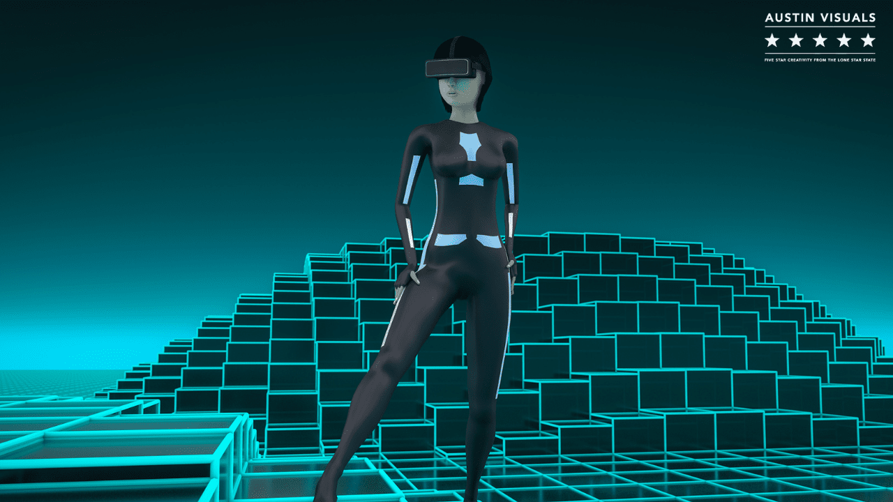 industrial animation girl animation wearing vr in Decentraland